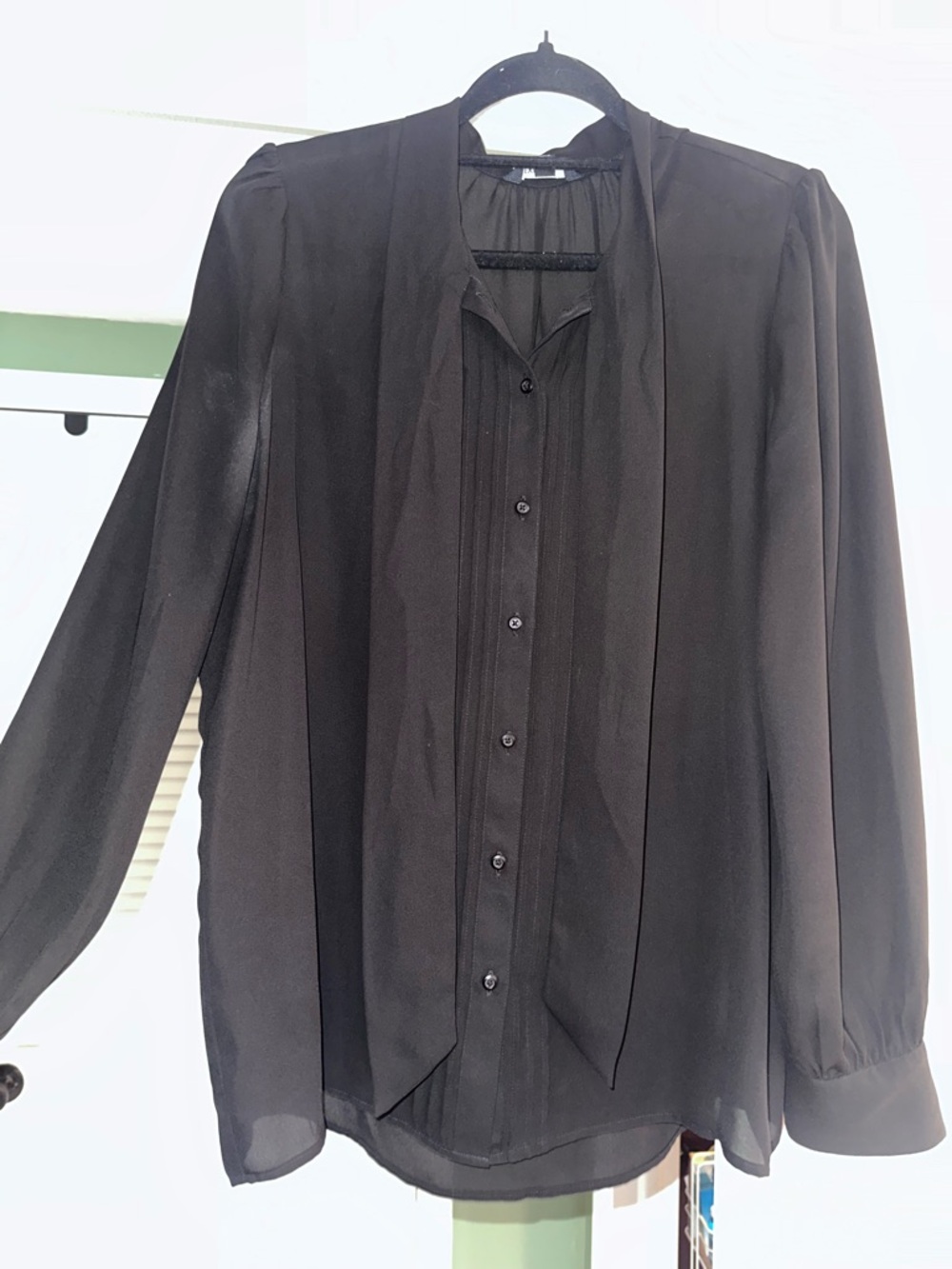 Black Tie-Neck Button Down Blouse